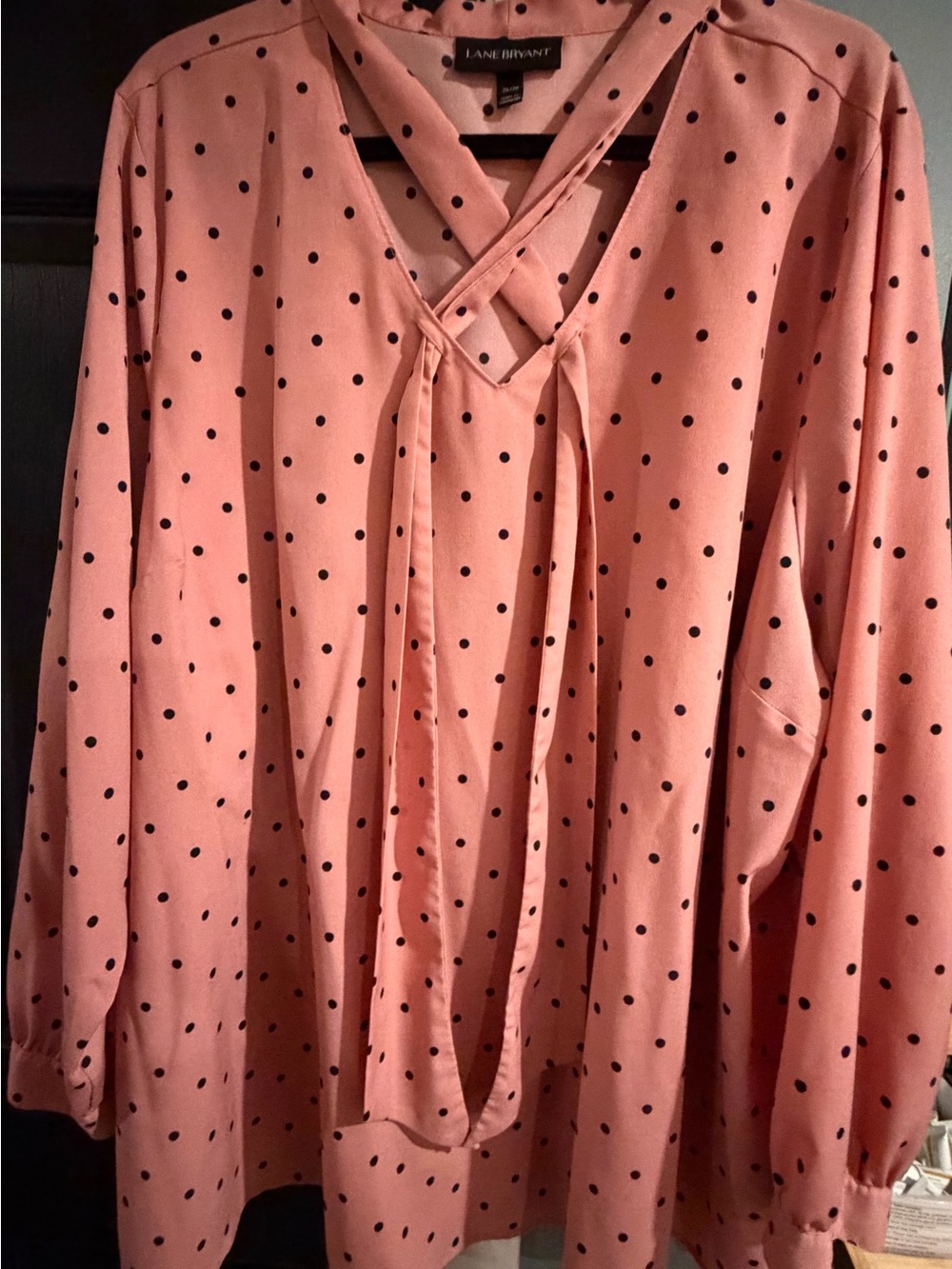 Lane Bryant Pink Polka Dot Tie-Front Blouse